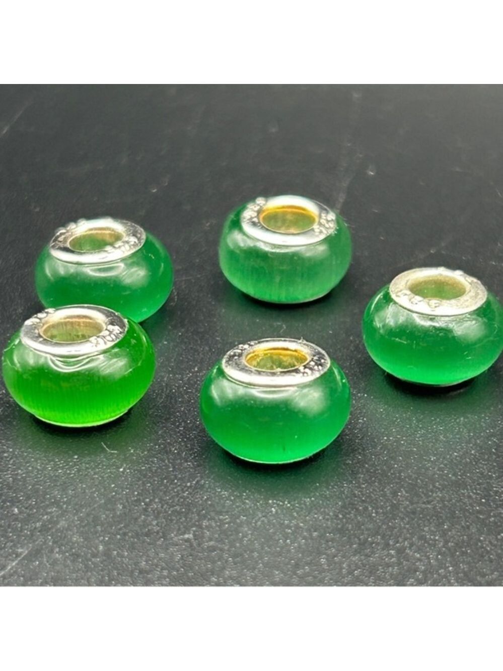 925 Sterling Silver Green Glass Beads